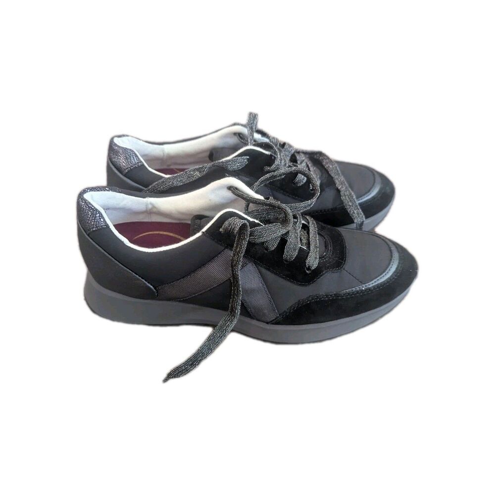 Munro Size 7.5 S Black Suede/Fabric Combo Piper Lace Up Sneaker Shoes